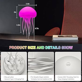  چراغ چتر دریایی Eteslot، چراغ چتر دریایی، چراغ های حالت، چراغ شب LED با چتر دریایی زیبا، گرادیان رنگ RGB، قابل شارژ، چرا 