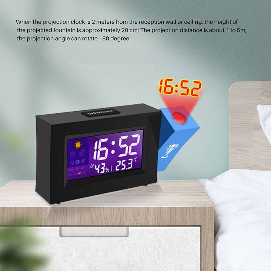  ساعت رومیزی زنگ دار دیجیتال همراه با پروژکتور | نمایش دما و رطوبت (مدل 8290). 