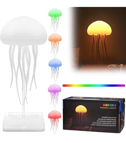  چراغ چتر دریایی Eteslot، چراغ چتر دریایی، چراغ های حالت، چراغ شب LED با چتر دریایی زیبا، گرادیان رنگ RGB، قابل شارژ، چرا 