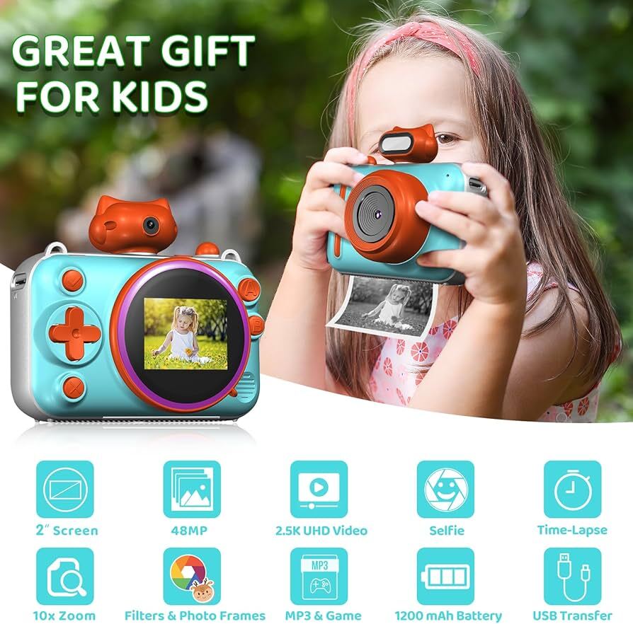  دوربین چاپ فوری کودکان مدل Kids Camera Instant Print M1 【دوربین چاپ فوری کودکان بدون جوهر】 دوربین فوری 