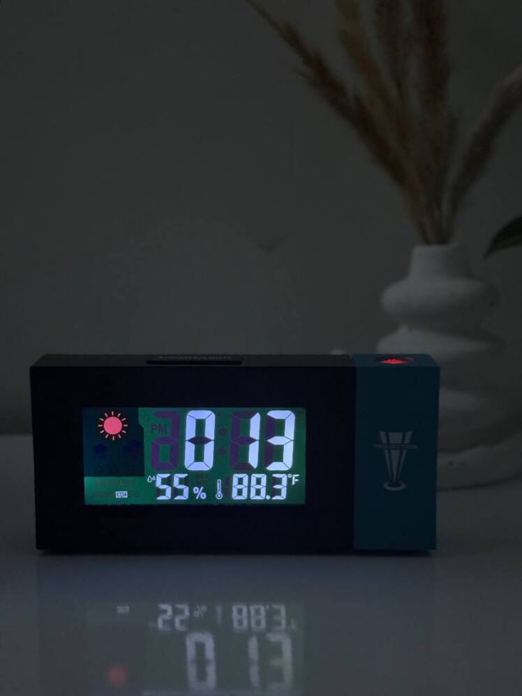ساعت رومیزی زنگ دار دیجیتال همراه با پروژکتور | نمایش دما و رطوبت (مدل 8290).