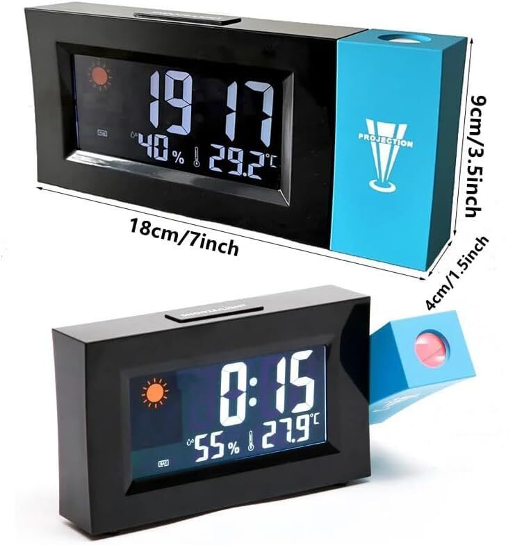  ساعت رومیزی زنگ دار دیجیتال همراه با پروژکتور | نمایش دما و رطوبت (مدل 8290). 